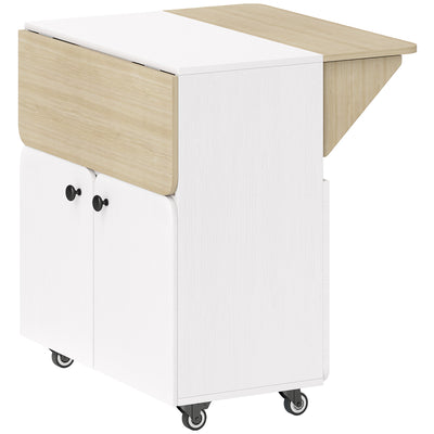 HOMCOM Folding Dining Table, Rolling Drop Leaf Table with Hidden Shelf & Cabinet for Dining Room, Small Spaces, White 