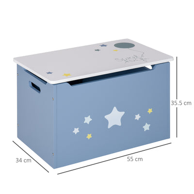 HOMCOM Kids Wooden Toy Box Children Storage Chest Organiser Side Handle Safety Hinge Play Room Furniture Blue 