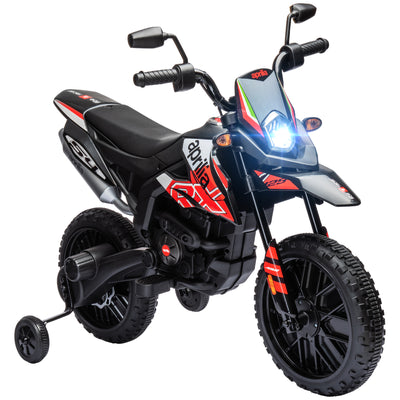 AIYAPLAY 12V Aprilia Licenced Kids Motorbike with Training Wheels, Spring Suspension, LED Light, USB, Music, Red 