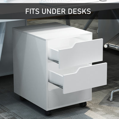 HOMCOM 3 Drawer Mobile File Cabinet, Vertical Filing Cabinet with Wheels for Home Office, White 