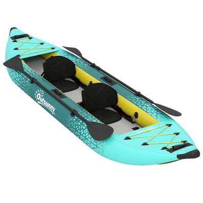 Outsunny 12.5' Inflatable Kayak Set, 2-person Sit on Canoe with Aluminium Oars, Blue and Yellow 