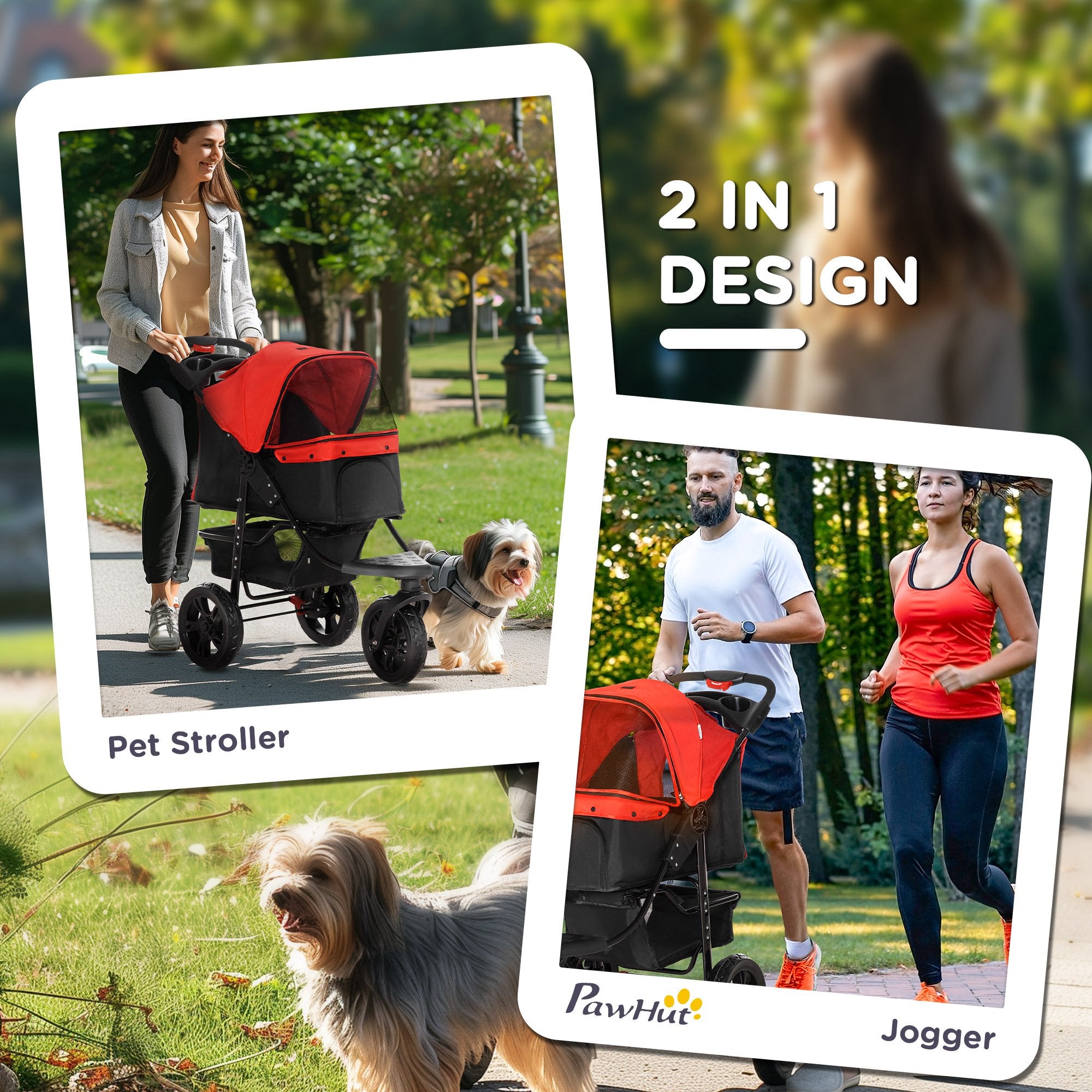 PawHut Dog Pram Dog Stroller Pet Stroller, 3 Wheels Dog Pushchair with Brake, for Small Miniature Dogs, Cats, Red 