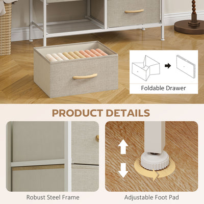 HOMCOM Fabric Chest of Drawers, Industrial Bedroom Dresser with 8 Fabric Drawers, Steel Frame and Wooden Top for Nursery, Living Room, Hallway, Maple Wood-effect 