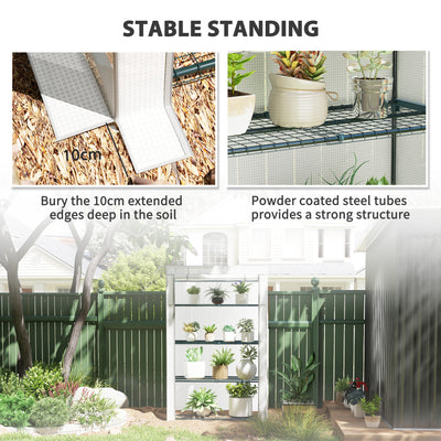 Outsunny 4 Tier Lean-to Mini Greenhouse with Reinforced PE Cover, Portable Small Greenhouse with Roll-Up Door, Grey Hemmed Edging, 110 x 50 x 171cm, Grey 