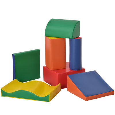 HOMCOM Soft Play Set, 7 Piece Soft Foam Blocks, Toddler Climb and Crawl Activity Play Set for 1-3 Years, Soft Play Equipment for Building and Stacking, Educational Play, Red 