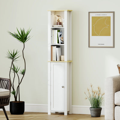 kleankin Slim Bathroom Storage Unit with Open Compartment, Bathroom Storage Cabinet with Adjustable Shelf, 34 x 23 x 165 cm, White 