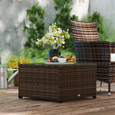 Outsunny 62 x 62cm Glass-Top Rattan Side Table - Brown 