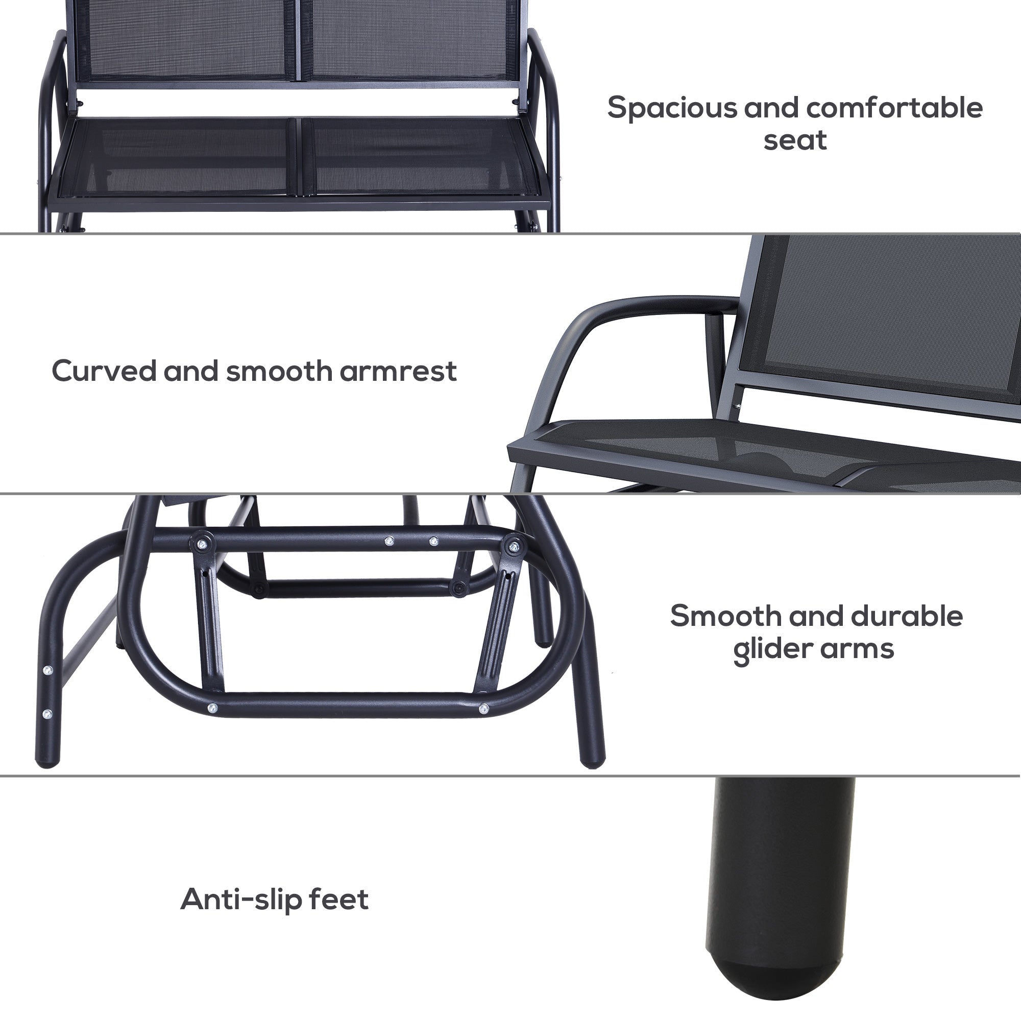 Outsunny 2-Person Outdoor Glider Bench Patio Double Swing Gliding Chair Loveseat w/Power Coated Steel Frame for Garden Patio Porch, Black 
