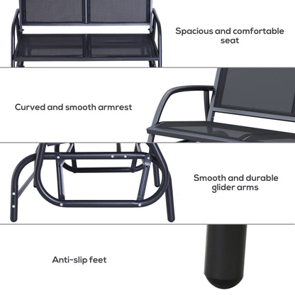 Outsunny 2-Person Outdoor Glider Bench Patio Double Swing Gliding Chair Loveseat w/Power Coated Steel Frame for Garden Patio Porch, Black 