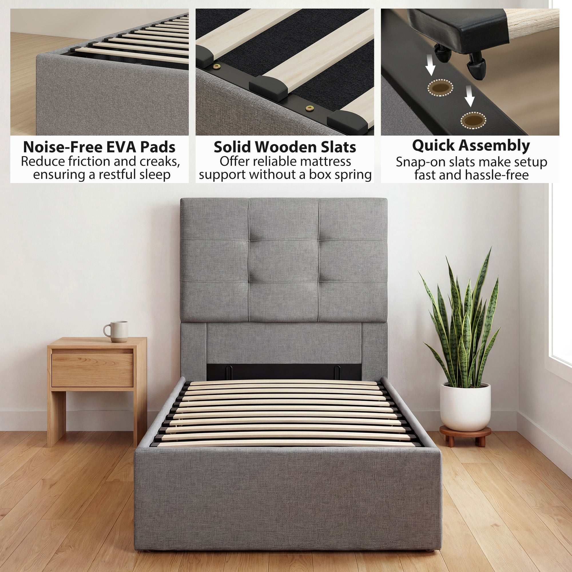 HOMCOM 3ft Single Ottoman Bed with Gas Lift Storage - Grey 