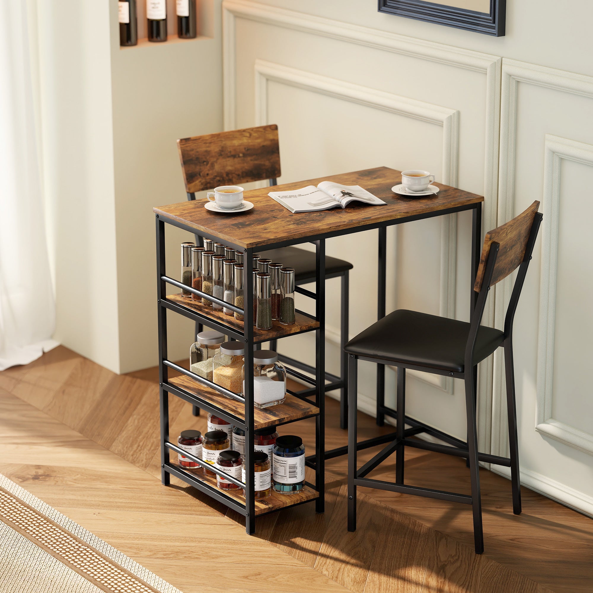 HOMCOM Three-Piece Compact Bar Table Set - Brown/Black 