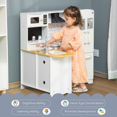 HOMCOM Kids Kitchen Playset, Large Pretend Role Play Kitchen, White 