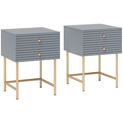 HOMCOM Set of Two Elegant Bedside Tables - Grey/Gold-Tone 