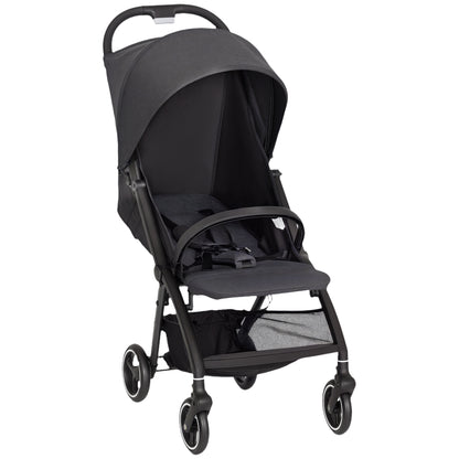 AIYAPLAY Travel Stroller, Lightweight Pushchair, Compact Buggy with Canopy, Basket and Multi-Position Recline, Dark Grey