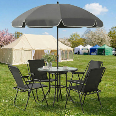 Outsunny 4 Seater Garden Furniture Set, 6 Pieces Garden Table and Chairs with Parasol for Patio, Black 