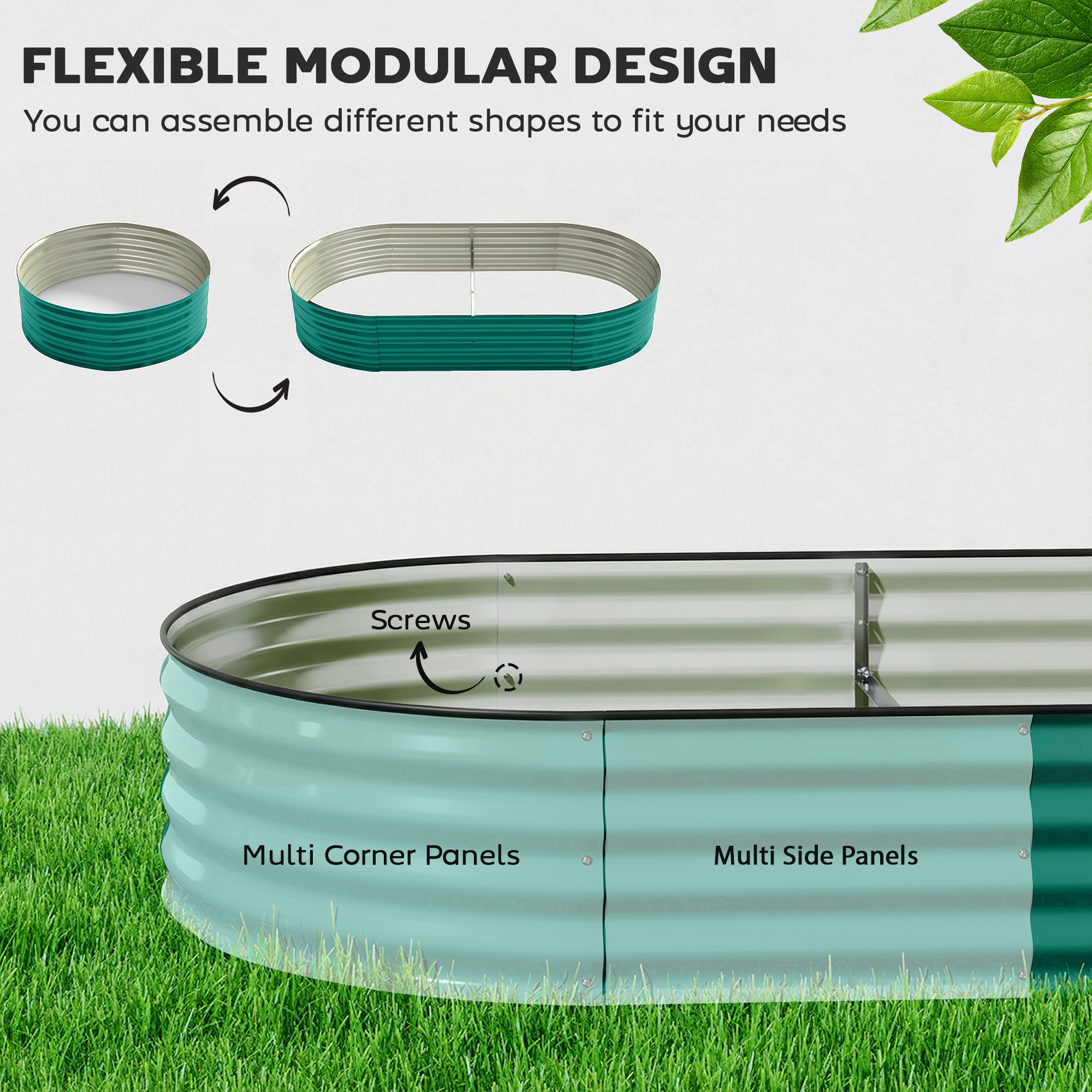 Outsunny Galvanised Raised Garden Bed, Metal Planter Box with Safety Edging, for Flowers, Herbs, Succulents, Light Green 