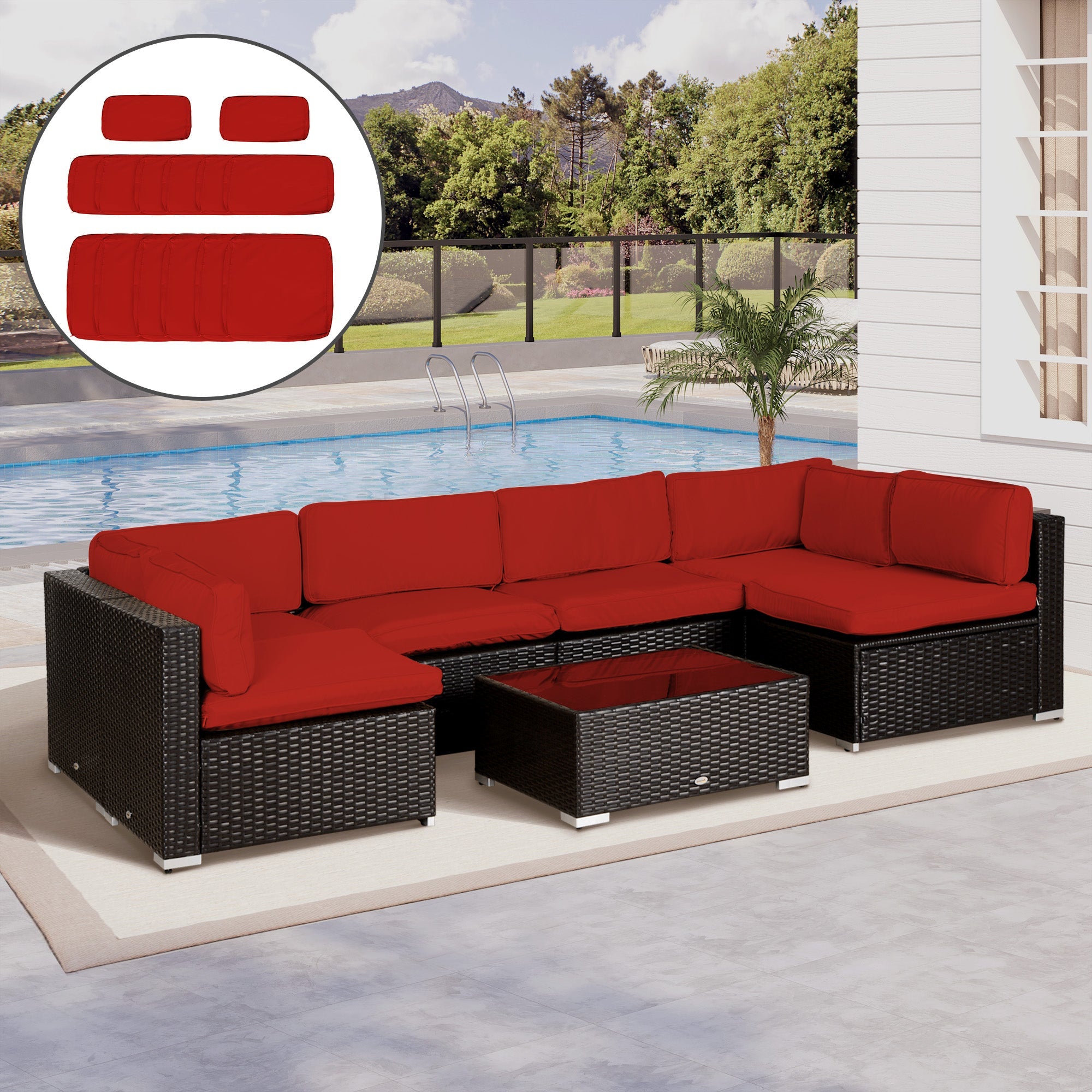 Outsunny Set of 14 Outdoor Cushion Covers - Red 