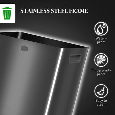 HOMCOM 40L Dual Compartment Stainless Steel Bin, with Deodoriser Holders - Black 