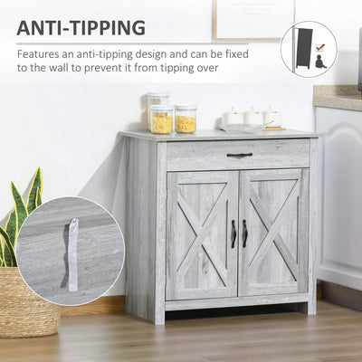 HOMCOM Farmhouse Barn Door Sideboard Storage Cabinet Coffee Bar for LIVING Room – Grey Grain 