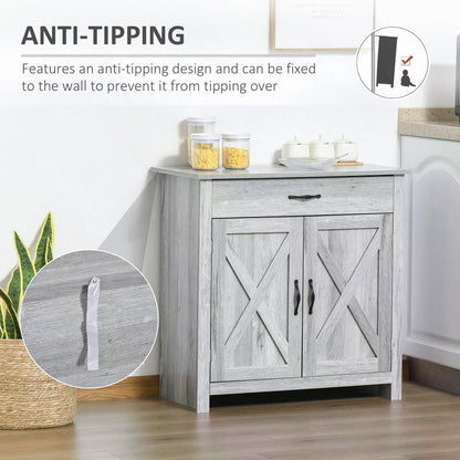 HOMCOM Farmhouse Barn Door Sideboard Storage Cabinet Coffee Bar for LIVING Room – Grey Grain 