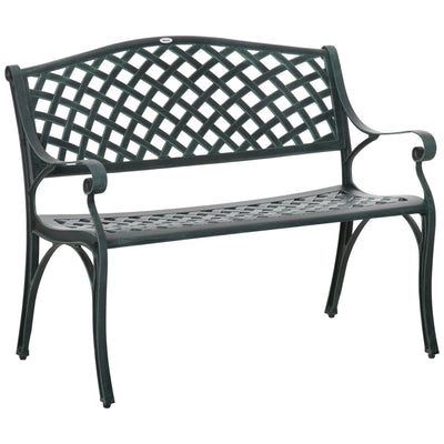 Outsunny Cast Aluminium Garden Bench 2 Seater Antique Loveseat for Outdoor Patio Porch Park, Verdigris 