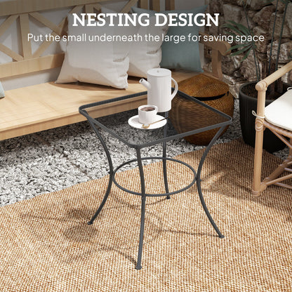 Outsunny 60cm Square Garden Table, Outdoor Metal Bistro Side Desk with Mesh Top, Black 