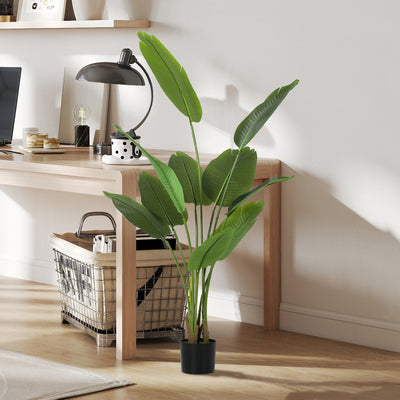 HOMCOM 160cm Tall Artificial Bird of Paradise Plant, Faux Banana Leaf Tree with PEVA Leaves and Flocking, Decorative Palm Tree in Pot for Home Office Decor, Green 