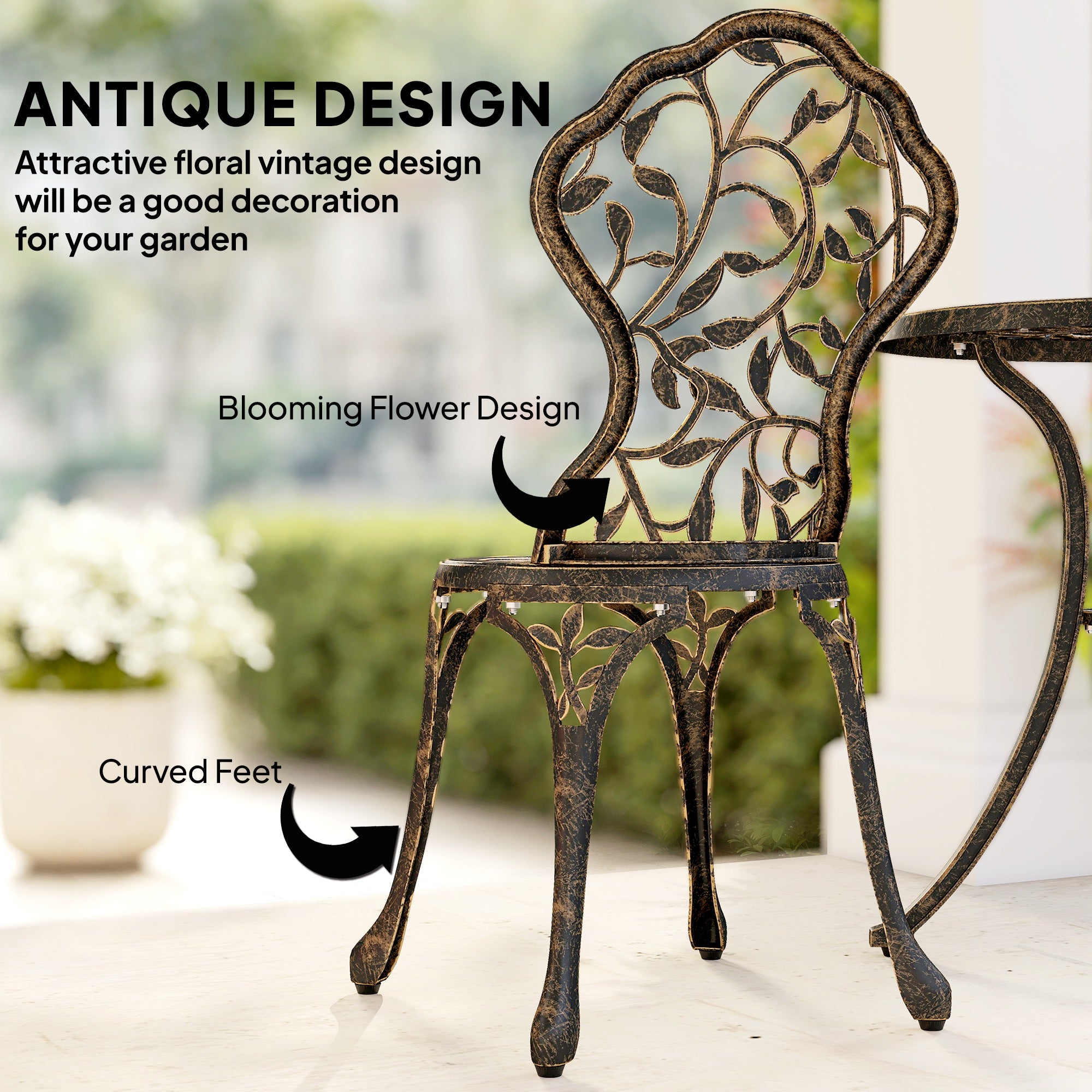 Outsunny 3 Pcs Aluminium Bistro Set Garden Furniture Dining Table Chairs Outdoor Seat Patio Seater Brown 