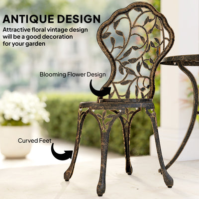 Outsunny 3 Pcs Aluminium Bistro Set Garden Furniture Dining Table Chairs Outdoor Seat Patio Seater Brown 