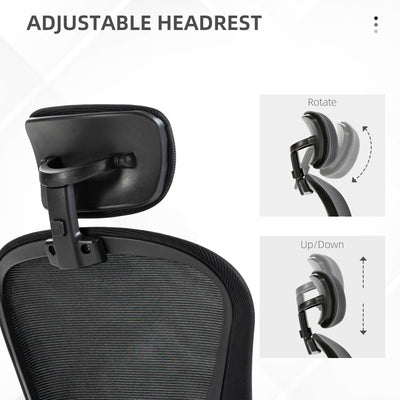 Vinsetto Multi-Adjustable Office Chair, with Lumbar Support, Headrest and Mesh Back - Black 