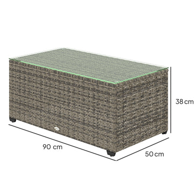 Outsunny 90 x 50cm Glass-Top Rattan Side Table - Dark Grey 