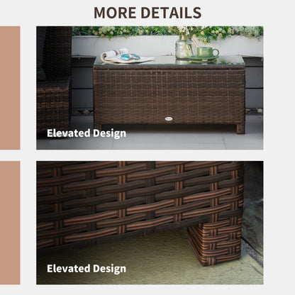 Outsunny PE Rattan Garden Coffee Table with Glass Table Top - Brown 
