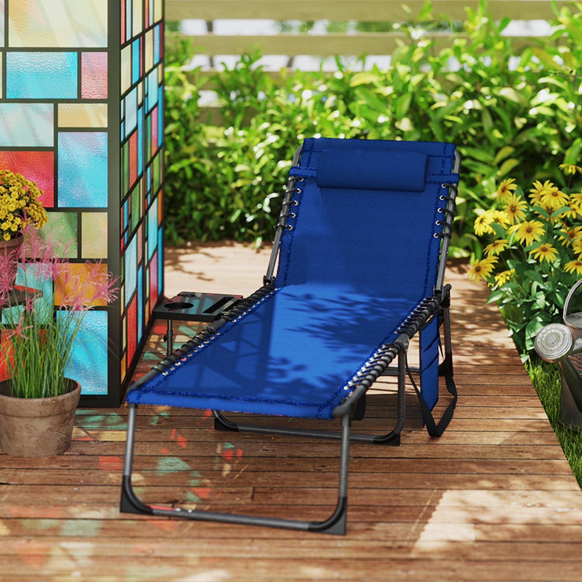 Outsunny Five-Position Reclining Sun Lounger - Dark Blue 