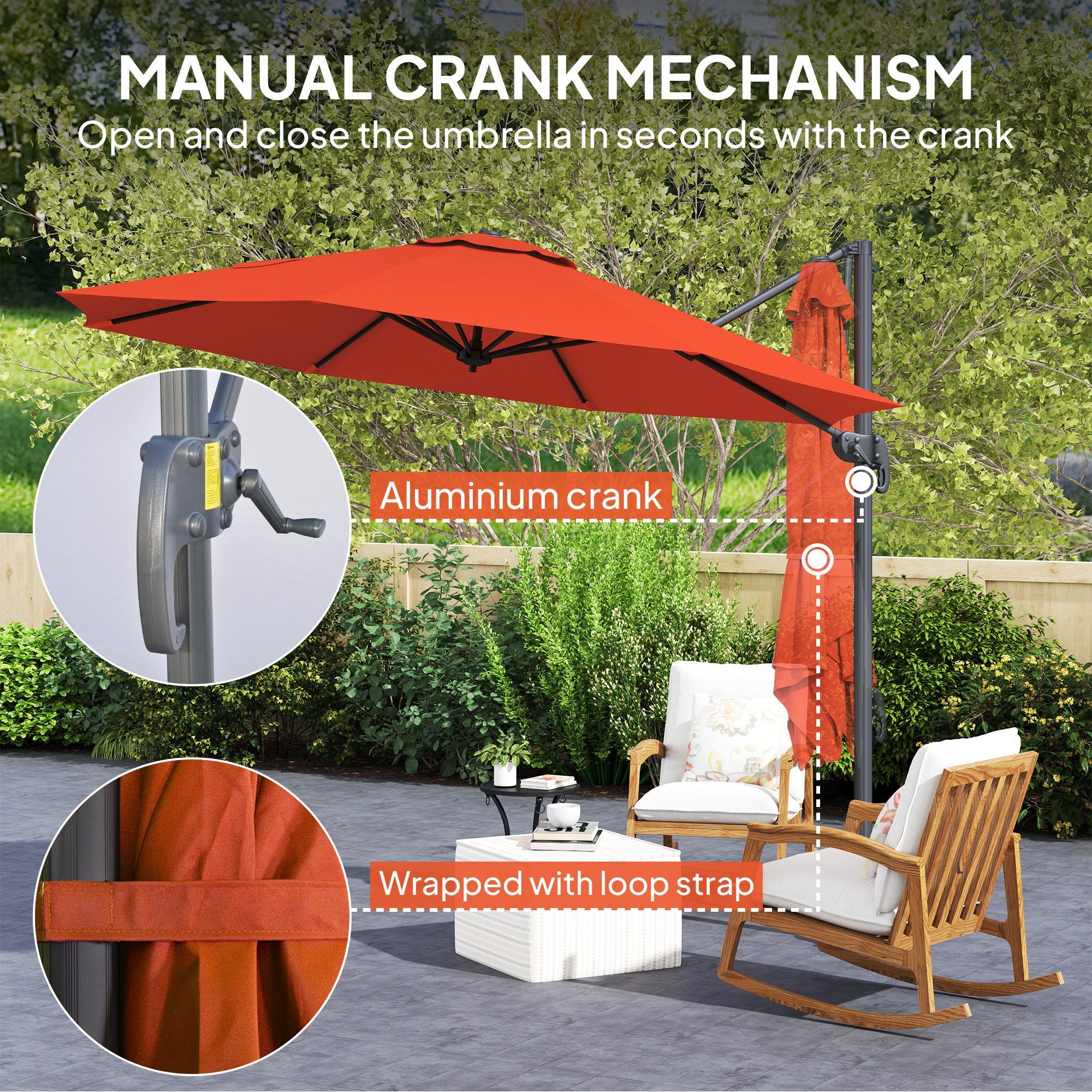 Outsunny Five-Position Overhanging Parasol - Orange 