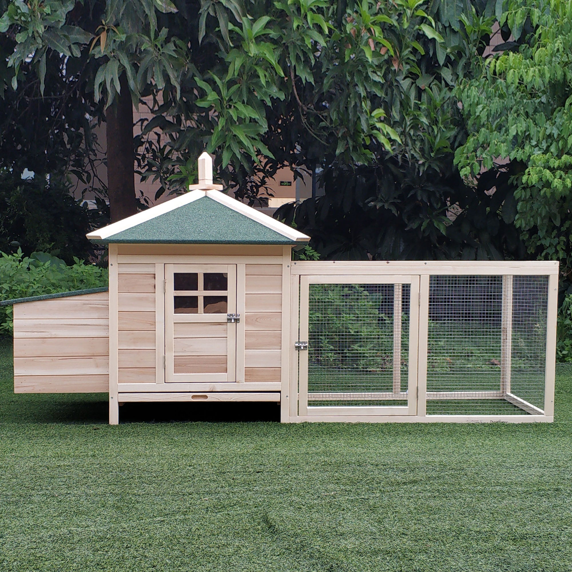 PawHut Chicken Coop Small Animal Pet Cage w/ Nesting Box Outdoor Run Backyard Wooden 