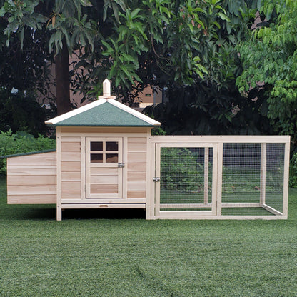 PawHut Chicken Coop Small Animal Pet Cage w/ Nesting Box Outdoor Run Backyard Wooden 