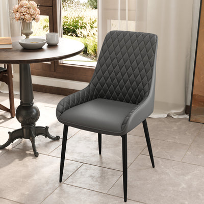 HOMCOM Set of 4 Quilted PU Leather Dining Chairs with Metal Frame 4 Legs Foot Caps Home Seating Modern Stylish Executive, Grey 
