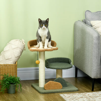 PawHut 52cm Small Cat Tree for Indoor Cats, Scratching Posts with Two Beds, Toy Ball 
