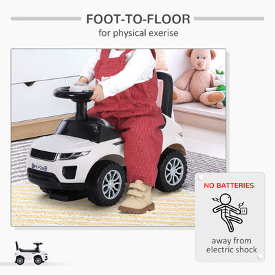 HOMCOM 3-in-1 Ride On Car Foot To Floor Slider Toddler w/ Horn Steering Wheel NO POWER Manual Under Seat Storage Safe Design for 1-3 Year Old White 