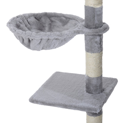 PawHut Cat Tree for Indoor Cats Kitten Scratching Post Scratch Scratcher Climb Activity Center Play House Pet Furniture 125cm (Grey) 