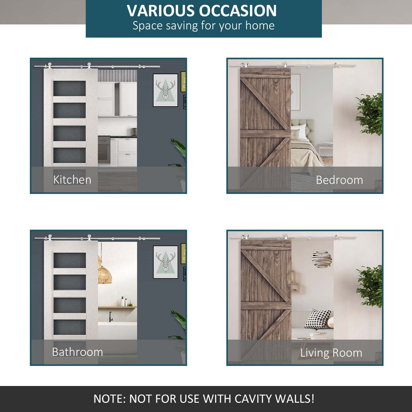 HOMCOM Wooden Sliding Door Kit Stainless Steel Smooth Operation Hardware Track Kit System Unit For Single Door 2000mm 