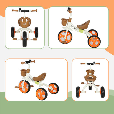 AIYAPLAY Kids Trike, Toddler Tricycle with Front Basket and EVA Wheels for Ages 2-5 Years, Indoor Outdoor for Boys Girls, Orange 