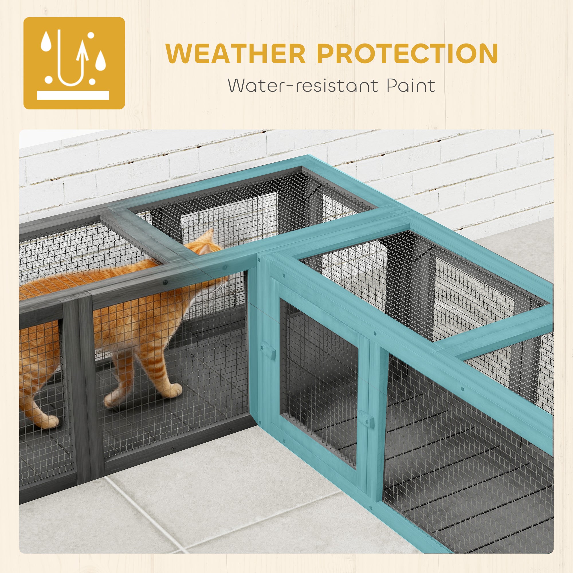 PawHut Cat Tunnel, 250cm Extra Long Wooden Cat Play Tunnel with 8 Doors, L-shape/Rectangle, Outdoor Cat Enclosure, Dark Grey 