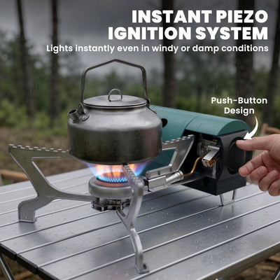 Outsunny 2670W Foldable Camping Stove with Safety Shut-Off, Piezo Ignition Gas Stove with Carry Bag, Green 
