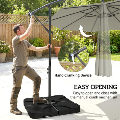 Outsunny 3m Overhanging Parasol, with Base, Weights and Cover - Light Grey 