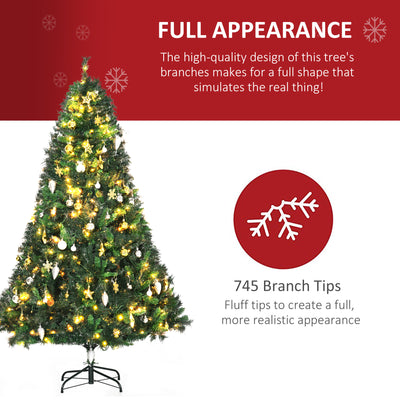 HOMCOM 1.8m 6ft Pre-Lit Artificial Christmas Tree 200 LED Xmas Tree Holiday Décor with Decorative Balls Ornament Metal Stand 