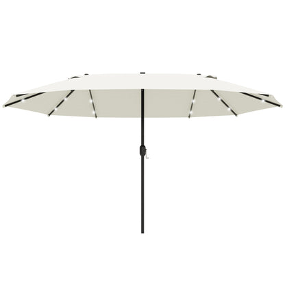 Outsunny 4.4m Double-Sided Sun Umbrella Patio Parasol LED Solar Lights Cream White 