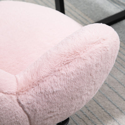 HOMCOM Makeup Vanity Chair, Cute Fluffy Desk Chair with Rolling Wheels for Bedroom Living Room, Pink 