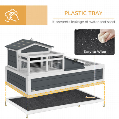 PawHut Tortoise House 3-Room with 2 Stories, Ladder, Balcony, Tray, Openable Roof, 59H x 112L x 65Wcm, Grey 