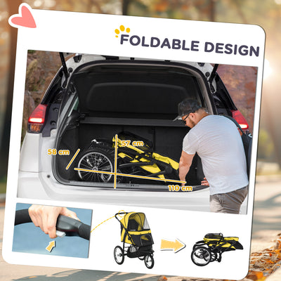 PawHut Foldable Pet Stroller Jogger, with Three Wheels, Canopy, for Medium and Small Dogs, Yellow 
